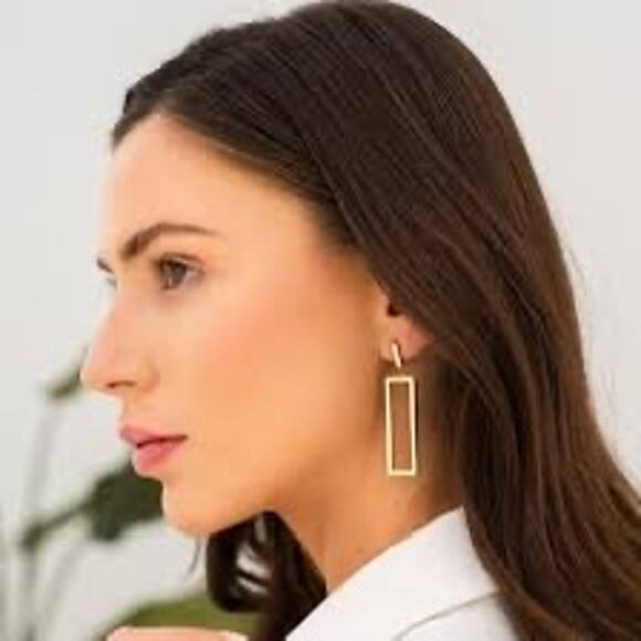 SOLD Gold Rectangular Geometric Drop Dangle Earrings - Picture 2 of 7